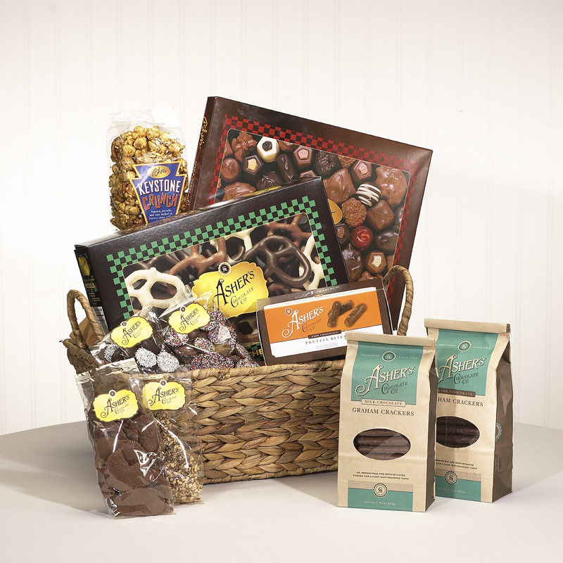 Milk & Dark Chocolate Lovers Gift Set and Basket Asher's Chocolates
